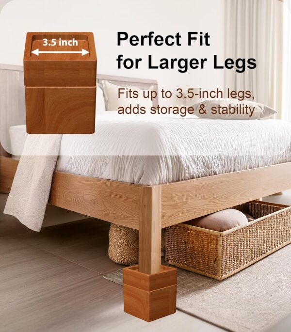 Wood Bed Furniture Risers 2, 3 or 4.6 Inch, Solid Pine Wood Furniture Risers: Enhance Durability, Comfort, and Style with Effortless Installation and Added Functionality 3