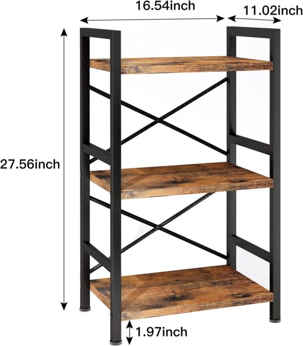 Bookshelf, 3 Tier Industrial Bookcase, Metal Small Bookcase, Rustic Etagere Book Shelf Storage Organizer for Living Room, Bedroom, and Home Office(Rustic Brown) Patent Pending 3