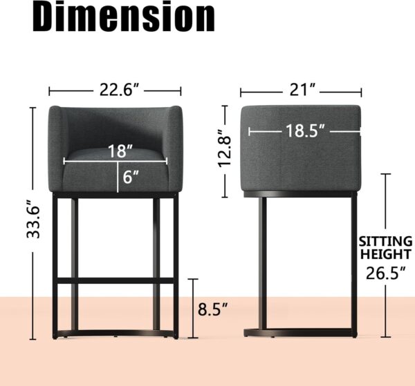 26 Inch Kitchen Island Stools,Bar Stool Covers with Backs,Island Chairs,Modern Bar Stools with Metal Legs (Fabric Dark Gray+Black, 1) 4
