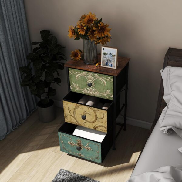 Small Dresser for Bedroom with Retro Flower Narrow Drawers Slim Chest of Drawers Skinny Nightstand Sofa End Table for Living Room Entryway Closet Storage (Multi, 3 Drawers) 4