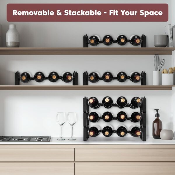Stackable Wine Rack Countertop, Sturdy Bottle Holder Freestanding for Cabinet, 3 Tier Small Tabletop Wine Holder Stand, Wire Bottle Rack Metal Storage Organizers 2