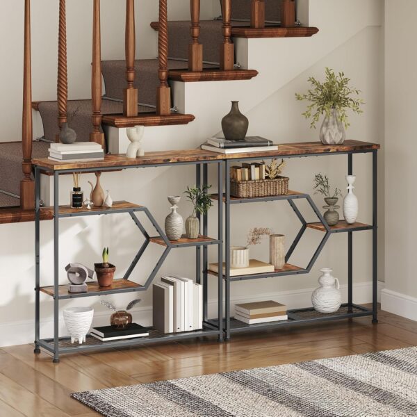 Console Table, 31.5'' Narrow Long Entryway Table, 5-Tier Thin Sofa Table with Open Storage Shelves, Foyer Table for Hallway, Entrance, Living Room, Bedroom, Rustic Brown and Black CTHR13101 2