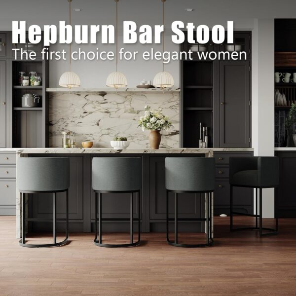 26 Inch Kitchen Island Stools,Bar Stool Covers with Backs,Island Chairs,Modern Bar Stools with Metal Legs (Fabric Dark Gray+Black, 1) 3