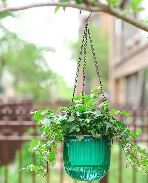2 Pack Self Watering Hanging Planters Indoor Flower Pots, 6.5 Inch Outdoor Hanging Basket, Plant Hanger with 3Hooks Drainage Holes for Garden Home (Emerald) 3