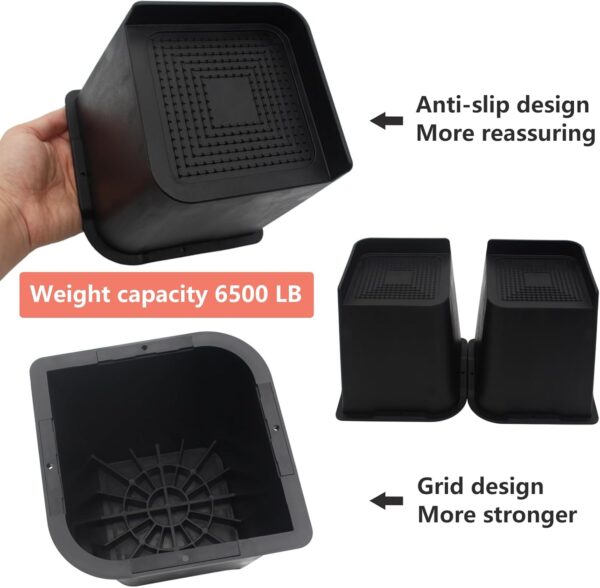 4 Pack Oversized Bed Risers 6 inch Heavy Duty, Furniture Risers, Black Bed Lifts Risers for Table, Sofa, Chair, Couch, Desk, Bed Frame Risers Supports Up to 6,500 Lbs 4
