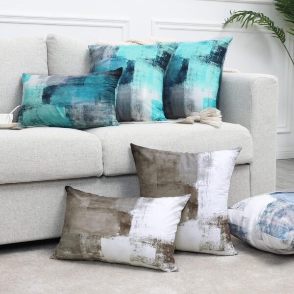 Set of 2 Turquoise and Grey Art Artwork Contemporary Decorative Gray Home Decorative Throw Pillow Covers Cushion Covers for Bedroom Sofa Living Room 18X18 Inches 3