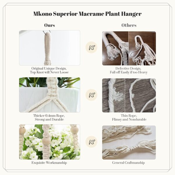 Macrame Plant Hanger Indoor Hanging Planter Basket with Wood Beads Decorative Flower Pot Holder No Tassels for Indoor Outdoor Boho Home Decor 35 Inch, Ivory, Set of 1 (POTS NOT Included) 1