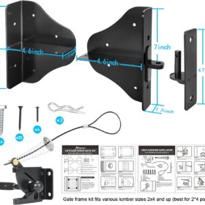 Fence Gate Kit Gate Hardware with Gate Latch - Updated 90 Degree Right Angle Gate Hinges - Anti Sag Gate Kit - Gate Corner Brace Bracket (1 Set)