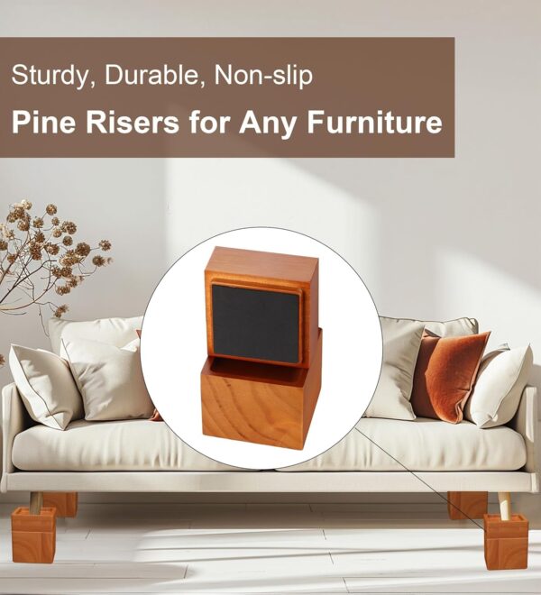 Wood Bed Furniture Risers 2, 3 or 4.6 Inch, Solid Pine Wood Furniture Risers: Enhance Durability, Comfort, and Style with Effortless Installation and Added Functionality 5