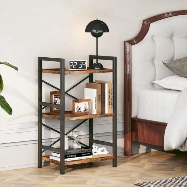 Bookshelf, 3 Tier Industrial Bookcase, Metal Small Bookcase, Rustic Etagere Book Shelf Storage Organizer for Living Room, Bedroom, and Home Office(Rustic Brown) Patent Pending 5