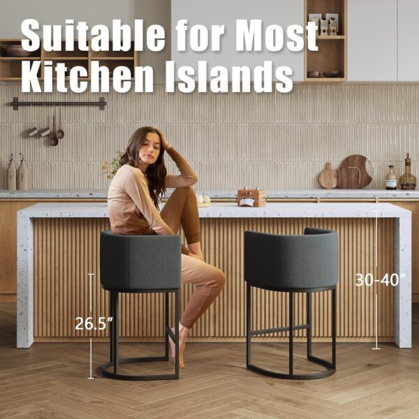 26 Inch Kitchen Island Stools,Bar Stool Covers with Backs,Island Chairs,Modern Bar Stools with Metal Legs (Fabric Dark Gray+Black, 1) 2