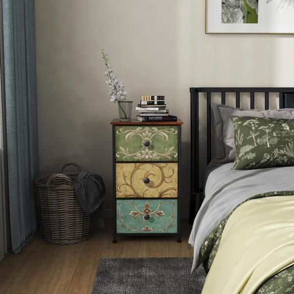 Small Dresser for Bedroom with Retro Flower Narrow Drawers Slim Chest of Drawers Skinny Nightstand Sofa End Table for Living Room Entryway Closet Storage (Multi, 3 Drawers) 2