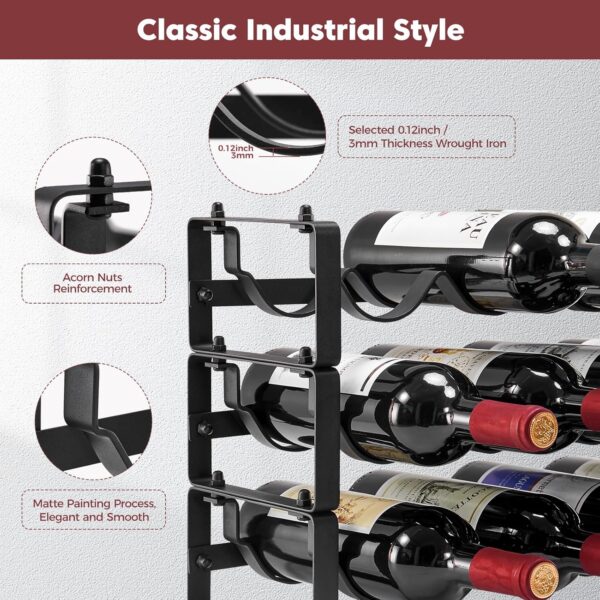 Stackable Wine Rack Countertop, Sturdy Bottle Holder Freestanding for Cabinet, 3 Tier Small Tabletop Wine Holder Stand, Wire Bottle Rack Metal Storage Organizers 5