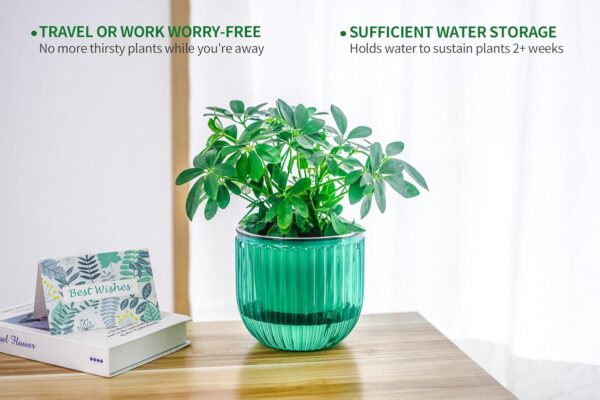 2 Pack Self Watering Hanging Planters Indoor Flower Pots, 6.5 Inch Outdoor Hanging Basket, Plant Hanger with 3Hooks Drainage Holes for Garden Home (Emerald) 2