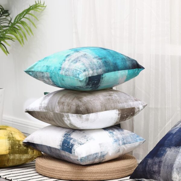 Set of 2 Turquoise and Grey Art Artwork Contemporary Decorative Gray Home Decorative Throw Pillow Covers Cushion Covers for Bedroom Sofa Living Room 18X18 Inches 2