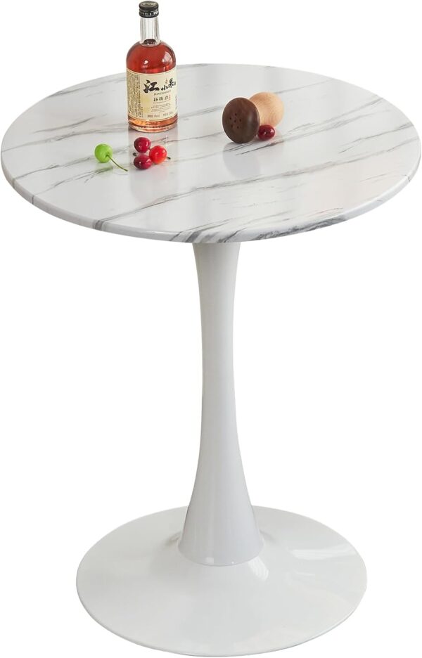 White Marble Round Dining Table, 23.6 Inches Modern Tulip Kitchen Table, Mid-Century Leisure Table with Sturdy Metal Pedestal for Small Places, Dining Room, Living Room, Cafe 1