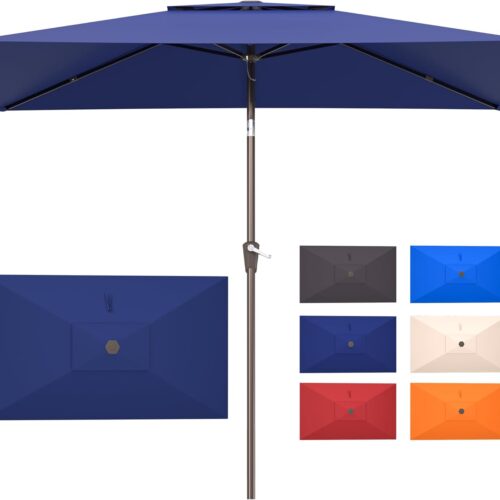 6.6x10ft Rectangular Patio Umbrella, 2 Tiers Outdoor Table Umbrellas with Push Button Tilt and Crank for Patio, Pool, Backyard, Deck, Picnic, Yard (Navy)