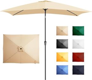 6.5x10FT Rectangular Patio Umbrella Outdoor Table Umbrella w/Push Button Tilt & Crank Rectangle Market Umbrella UV Protection for Garden,Deck,Lawn,Yard & Pool
