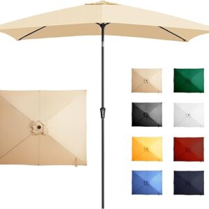 6.5x10FT Rectangular Patio Umbrella Outdoor Table Umbrella w/Push Button Tilt & Crank Rectangle Market Umbrella UV Protection for Garden,Deck,Lawn,Yard & Pool