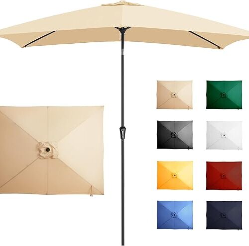 6.5x10FT Rectangular Patio Umbrella Outdoor Table Umbrella w/Push Button Tilt & Crank Rectangle Market Umbrella UV Protection for Garden,Deck,Lawn,Yard & Pool