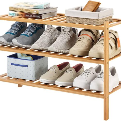 3-Tier Bamboo Shoe Rack for Entryway, Stackable | Heavy Duty | Multi-Function, Free Standing Shoe Racks for Bedroom Hallway Closet