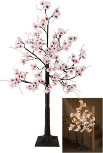 4FT Cherry Blossom Tree, 48 Fairy Lights Artificial Lighted Tree for Home Inside Outdoor Spring Wedding Party Festival Decor, Warm White
