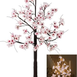 4FT Cherry Blossom Tree, 48 Fairy Lights Artificial Lighted Tree for Home Inside Outdoor Spring Wedding Party Festival Decor, Warm White
