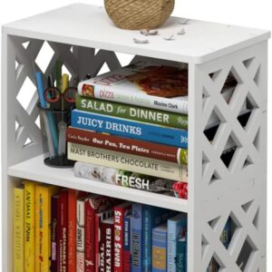 Small Bookshelf for Small Spaces, 2-Tier White Bookcase, Compact Mini Short Bookshelf for Bedroom, Living Room, Office, Kids Room