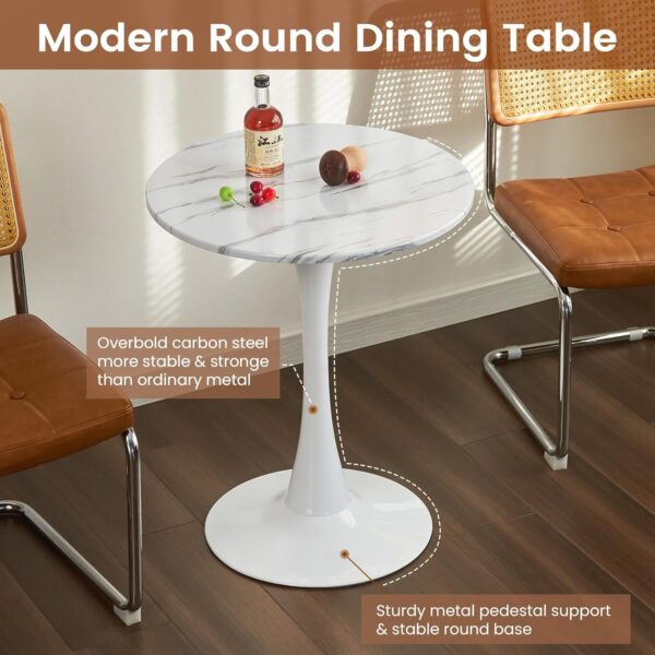 White Marble Round Dining Table, 23.6 Inches Modern Tulip Kitchen Table, Mid-Century Leisure Table with Sturdy Metal Pedestal for Small Places, Dining Room, Living Room, Cafe 3