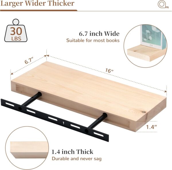 Natural Wood Floating Shelves, Small Floating Shelves for Wall 16 Inch Set of 2, Solid Wood Floating Shelves Unfinished, Raw Wood Shelves for Bathroom Living Room Kitchen Bedroom - Unfinished 3