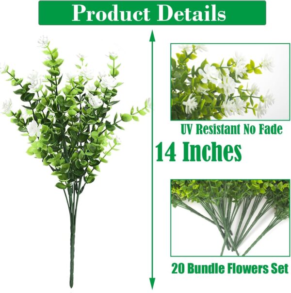 20 Bundles Artificial Flowers UV Resistant Fake Flowers No Fade Faux Plants Garden Porch Window Box Decorating (White) 2