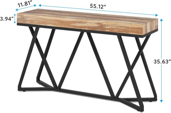 55 Inches Console Table, Farmhouse Sofa Table Wood Entryway Table with Unique Metal Base, Behind The Couch Table Foyer Table, Industrial Accent Table for Hallway, Living Room, Entrance 2