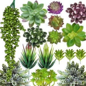 Artificial Succulent Plants - 16 Pcs Set Faux Succulents Unpotted Fake Succulent Plants, Premium Crafting DIY Floral Decor for Home Garden Office Party