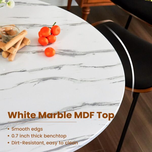 White Marble Round Dining Table, 23.6 Inches Modern Tulip Kitchen Table, Mid-Century Leisure Table with Sturdy Metal Pedestal for Small Places, Dining Room, Living Room, Cafe 4