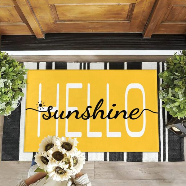Hello Sunshine Door Mat Summer Doormat 17 X 29 Inch Yellow Doormat Decorative Entrance Mat Non-Slip Rubber Backing Floor Mat Washable Seasonal Spring Welcome Rugs for Indoor Outdoor 3
