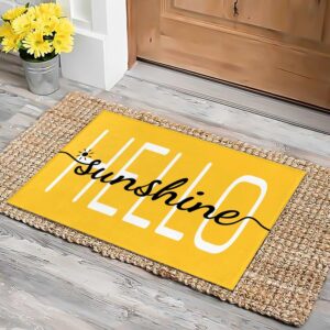 Hello Sunshine Door Mat Summer Doormat 17 X 29 Inch Yellow Doormat Decorative Entrance Mat Non-Slip Rubber Backing Floor Mat Washable Seasonal Spring Welcome Rugs for Indoor Outdoor