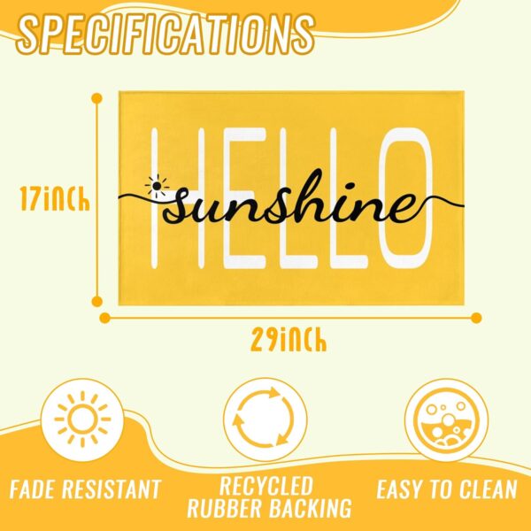 Hello Sunshine Door Mat Summer Doormat 17 X 29 Inch Yellow Doormat Decorative Entrance Mat Non-Slip Rubber Backing Floor Mat Washable Seasonal Spring Welcome Rugs for Indoor Outdoor 2