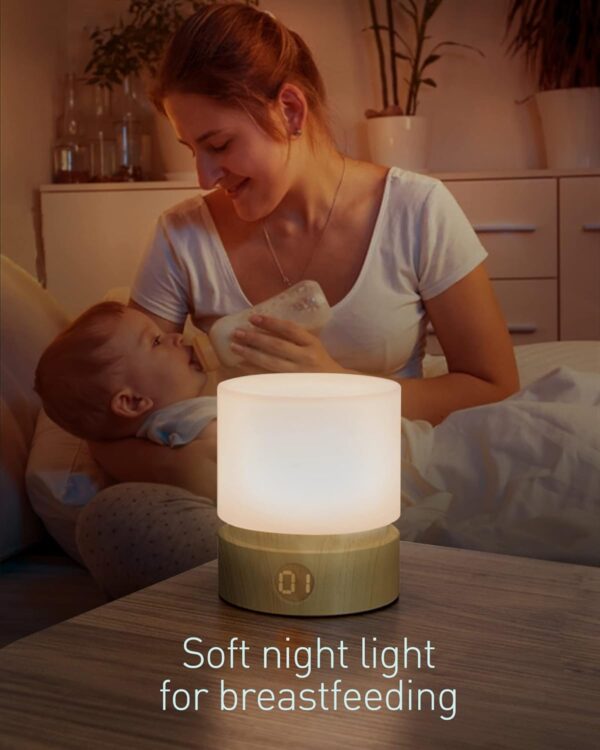 Timer Night Light,Dimmable LED Bedside Lamp,Night Light Kids and Baby Nursery,Woodgrain,Sleep Aids Light,Rechargeable,Battery Operated 5