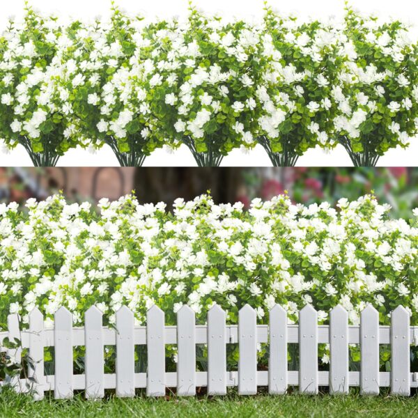 20 Bundles Artificial Flowers UV Resistant Fake Flowers No Fade Faux Plants Garden Porch Window Box Decorating (White) 1