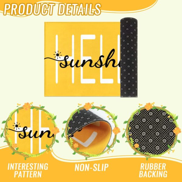 Hello Sunshine Door Mat Summer Doormat 17 X 29 Inch Yellow Doormat Decorative Entrance Mat Non-Slip Rubber Backing Floor Mat Washable Seasonal Spring Welcome Rugs for Indoor Outdoor 5