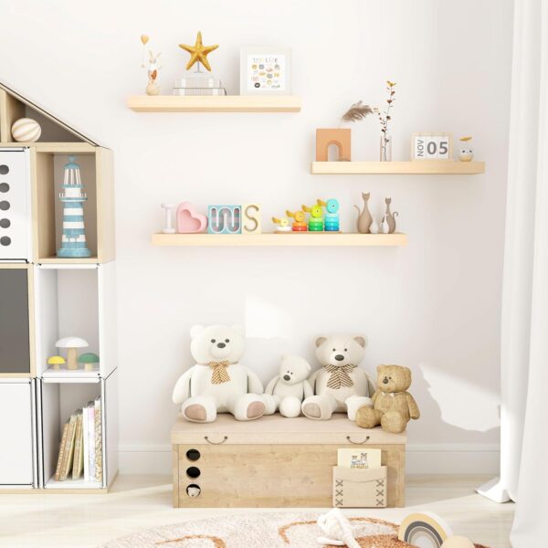 Natural Wood Floating Shelves, Small Floating Shelves for Wall 16 Inch Set of 2, Solid Wood Floating Shelves Unfinished, Raw Wood Shelves for Bathroom Living Room Kitchen Bedroom - Unfinished 2