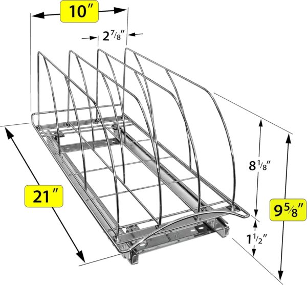 Pull Out Cutting Board, Cookie Sheet, and Baking Pan Organizer Rack - Lifetime Ltd. Warranty - Slide Out Kitchen Cabinet Storage Organizers – 10” x 21” Deep - Pullout Shelf, Chrome 5