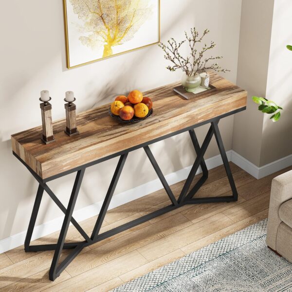 55 Inches Console Table, Farmhouse Sofa Table Wood Entryway Table with Unique Metal Base, Behind The Couch Table Foyer Table, Industrial Accent Table for Hallway, Living Room, Entrance 5