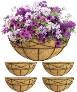 4 Pack 14 Inch Window Boxes Planters Railing Planter Box with Coco Liners Deck Railing Planter Boxes Balcony Hanging Flower Box Wall Mounted Half Round for Outdoor Plants Garden Decor