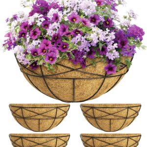 4 Pack 14 Inch Window Boxes Planters Railing Planter Box with Coco Liners Deck Railing Planter Boxes Balcony Hanging Flower Box Wall Mounted Half Round for Outdoor Plants Garden Decor