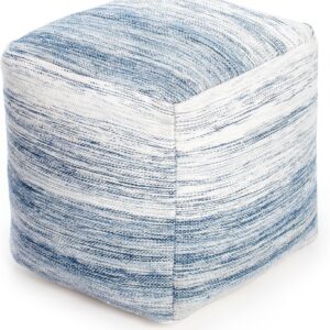 100% Handmade & Handcrafted Comfortable Home Décor Pouf Ottoman Footrest for Living Room, Bedroom, Nursery, Kidsroom, Patio Furniture - (20" x 20" x 20"- Ivory,Blue)