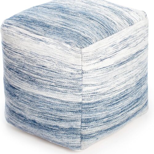 100% Handmade & Handcrafted Comfortable Home Décor Pouf Ottoman Footrest for Living Room, Bedroom, Nursery, Kidsroom, Patio Furniture - (20" x 20" x 20"- Ivory,Blue)