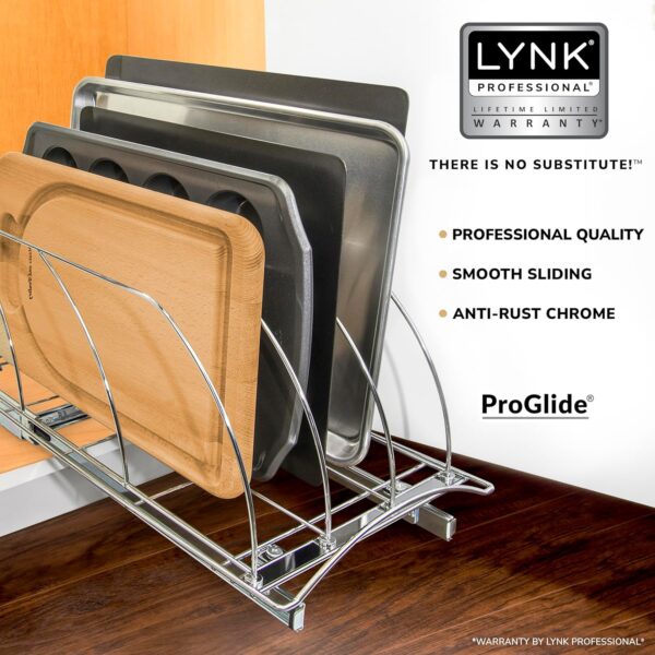 Pull Out Cutting Board, Cookie Sheet, and Baking Pan Organizer Rack - Lifetime Ltd. Warranty - Slide Out Kitchen Cabinet Storage Organizers – 10” x 21” Deep - Pullout Shelf, Chrome 2