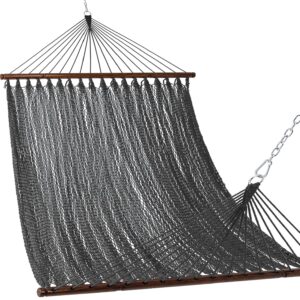 10.5 FT Double 2 Person Caribbean Rope Hammock, Hand Woven Polyester Hammock with Spreader Bars, for Outside Outdoor Backyard Patio Poolside,450 LBS Capacity, Gray