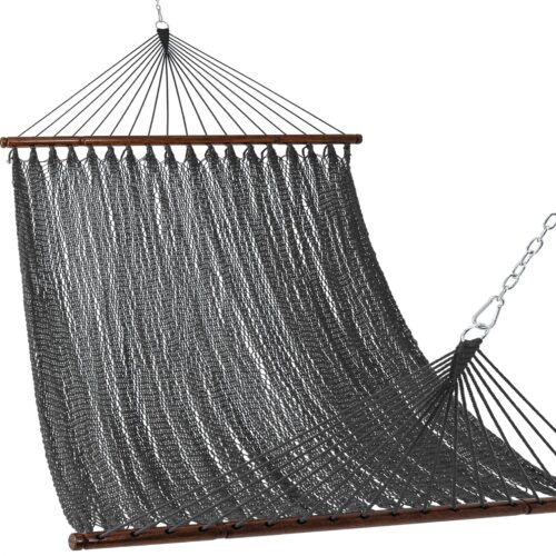 10.5 FT Double 2 Person Caribbean Rope Hammock, Hand Woven Polyester Hammock with Spreader Bars, for Outside Outdoor Backyard Patio Poolside,450 LBS Capacity, Gray